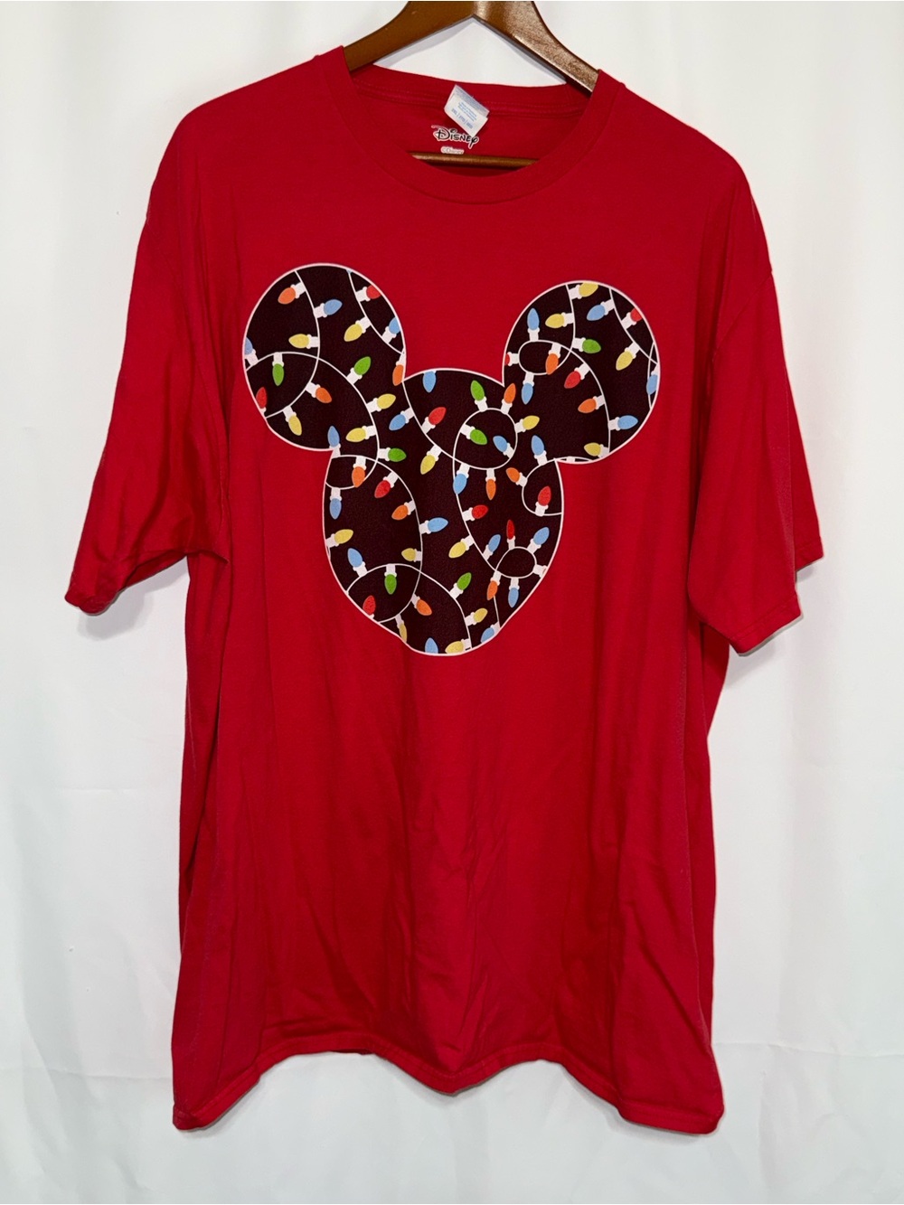 Disney Men’s 3XL Mickey Mouse Christmas Lights Red Short Sleeve Graphic Tee